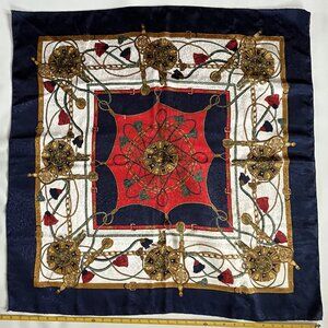 VINTAGE Square Silk Scarf Lion Medallion, Ropes, Tassel Ties, Chains